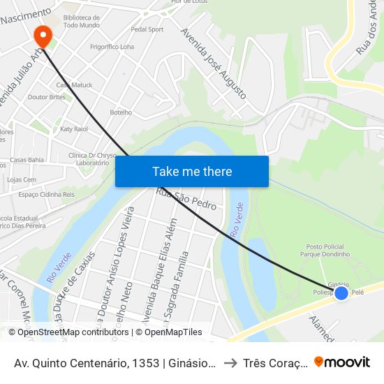 Av. Quinto Centenário, 1353 | Ginásio Pelezão to Três Corações map