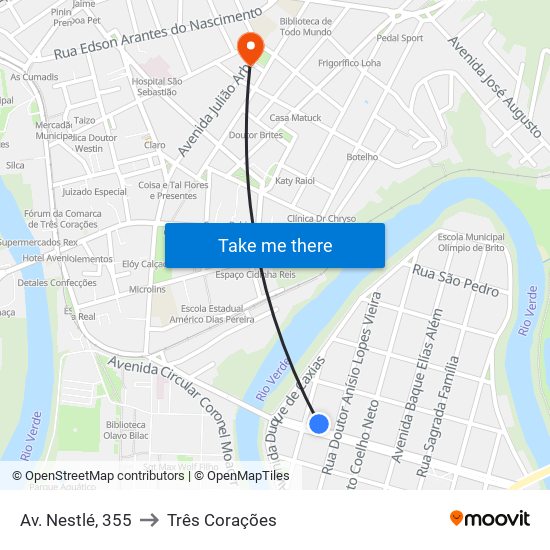 Av. Nestlé, 355 to Três Corações map