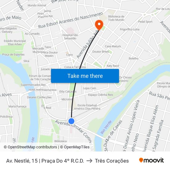 Av. Nestlé, 15 | Praça Do 4º R.C.D. to Três Corações map