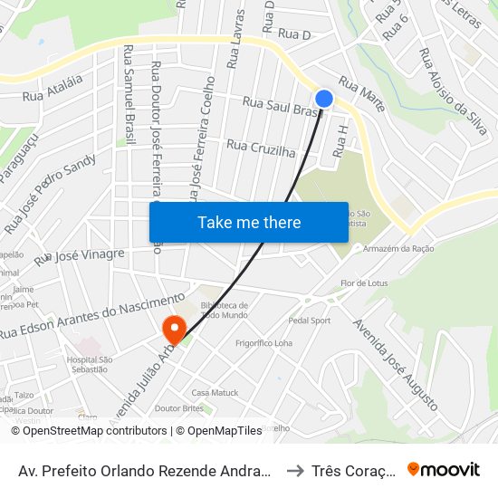 Av. Prefeito Orlando Rezende Andrade, 948 to Três Corações map