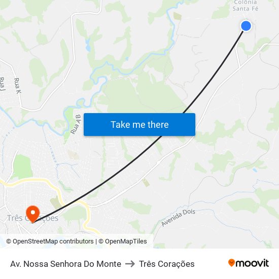 Av. Nossa Senhora Do Monte to Três Corações map