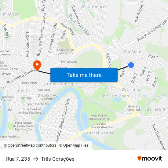 Rua 7, 235 to Três Corações map