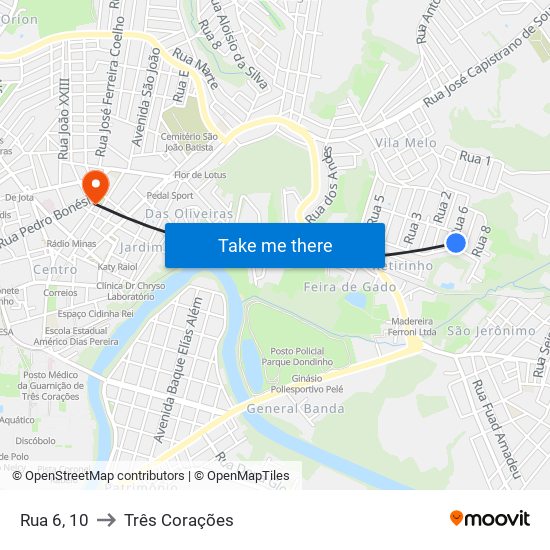 Rua 6, 10 to Três Corações map