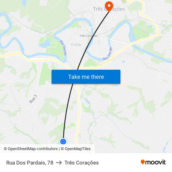 Rua Dos Pardais, 78 to Três Corações map