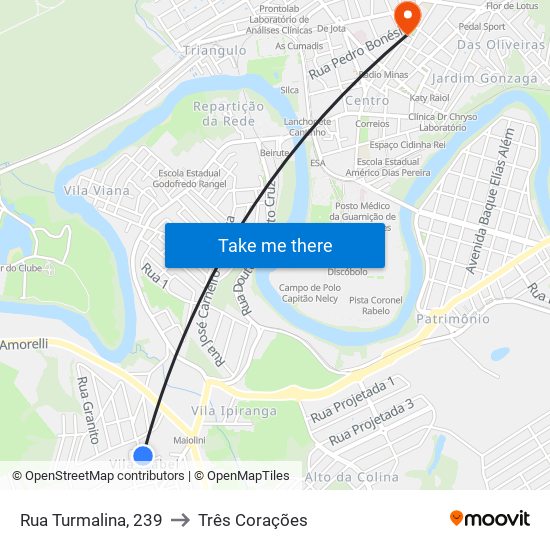 Rua Turmalina, 239 to Três Corações map