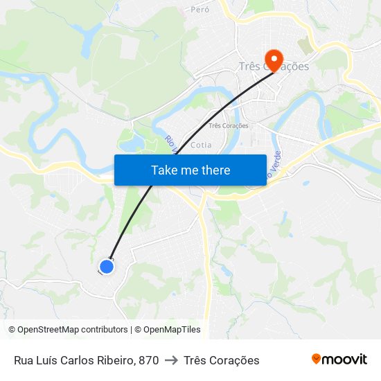 Rua Luís Carlos Ribeiro, 870 to Três Corações map