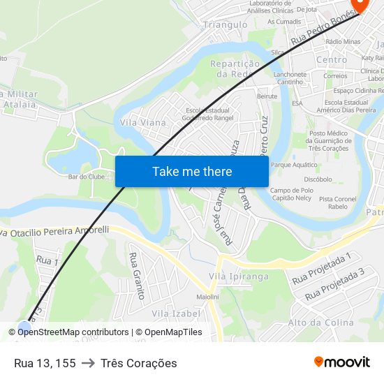 Rua 13, 155 to Três Corações map