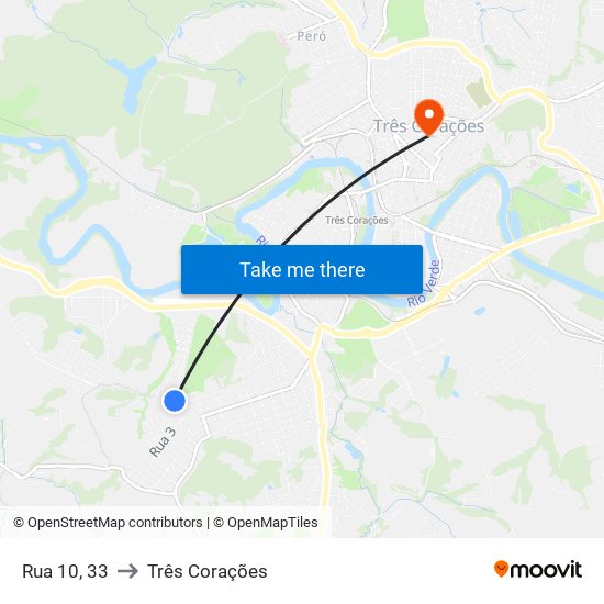 Rua 10, 33 to Três Corações map