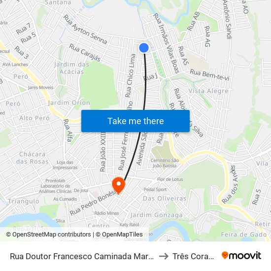 Rua Doutor Francesco Caminada Margotti, 965 to Três Corações map