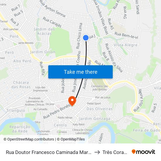 Rua Doutor Francesco Caminada Margotti, 705 to Três Corações map