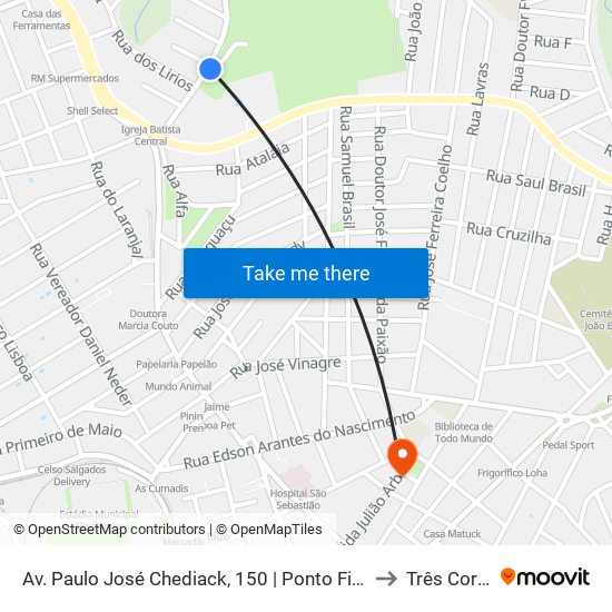Av. Paulo José Chediack, 150 | Ponto Final Do Jardim Orion to Três Corações map