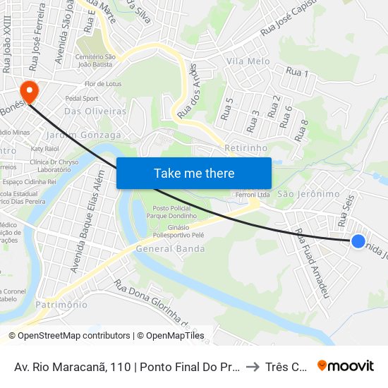 Av. Rio Maracanã, 110 | Ponto Final Do Prolongamento Parque Jussara to Três Corações map
