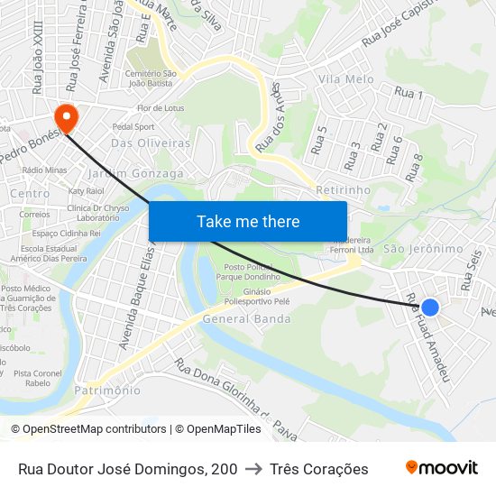 Rua Doutor José Domingos, 200 to Três Corações map