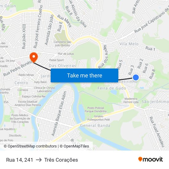 Rua 14, 241 to Três Corações map