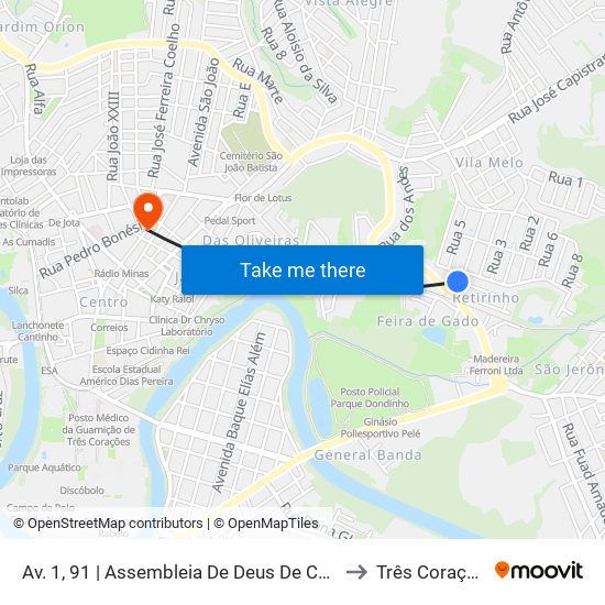 Av. 1, 91 | Assembleia De Deus De Curitiba to Três Corações map