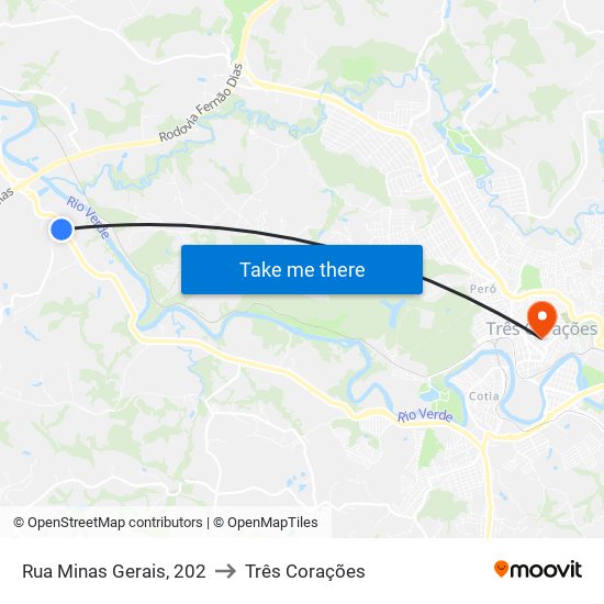 Rua Minas Gerais, 202 to Três Corações map