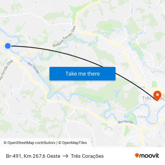 Br-491, Km 267,6 Oeste to Três Corações map