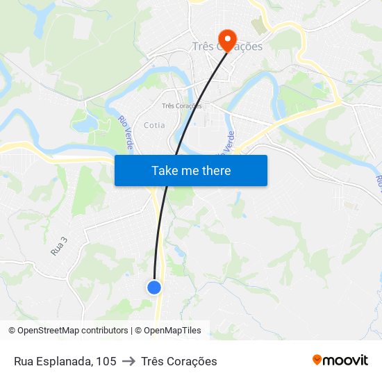 Rua Esplanada, 105 to Três Corações map