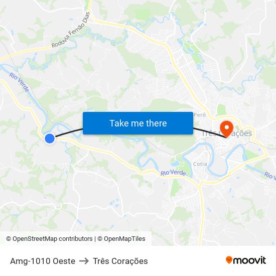 Amg-1010 Oeste to Três Corações map