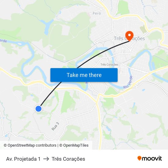 Av. Projetada 1 to Três Corações map