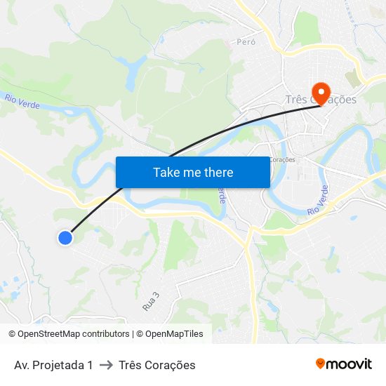 Av. Projetada 1 to Três Corações map