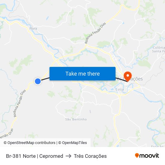 Br-381 Norte | Cepromed to Três Corações map