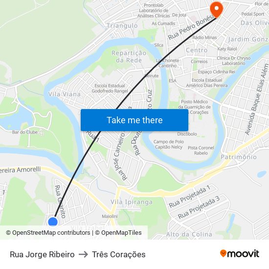 Rua Jorge Ribeiro to Três Corações map