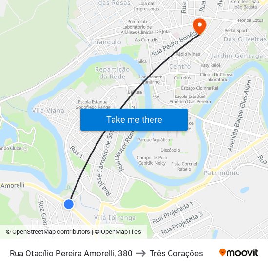 Rua Otacílio Pereira Amorelli, 380 to Três Corações map
