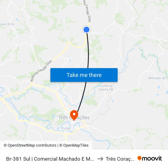 Br-381 Sul | Comercial Machado E Machado to Três Corações map