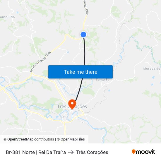 Br-381 Norte | Rei Da Traíra to Três Corações map