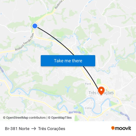 Br-381 Norte to Três Corações map