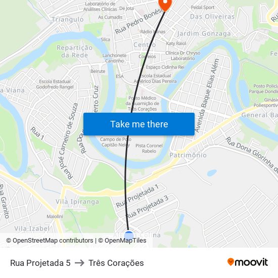 Rua Projetada 5 to Três Corações map