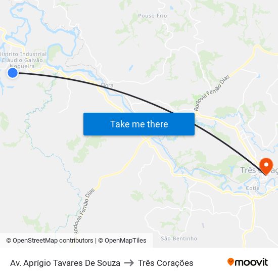 Av. Aprígio Tavares De Souza to Três Corações map