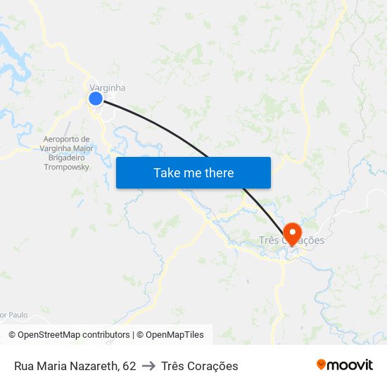 Rua Maria Nazareth, 62 to Três Corações map