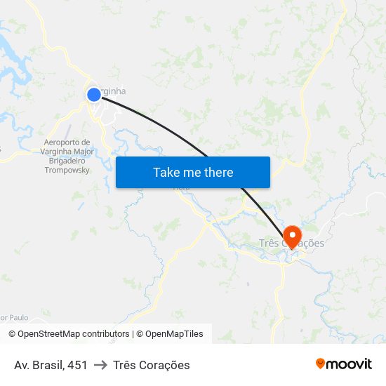 Av. Brasil, 451 to Três Corações map