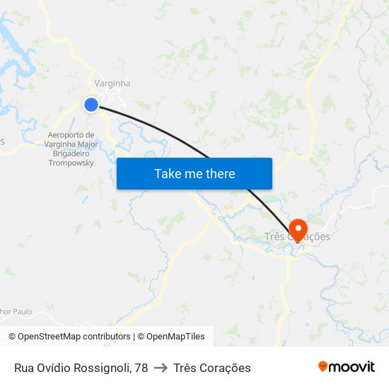 Rua Ovídio Rossignoli, 78 to Três Corações map