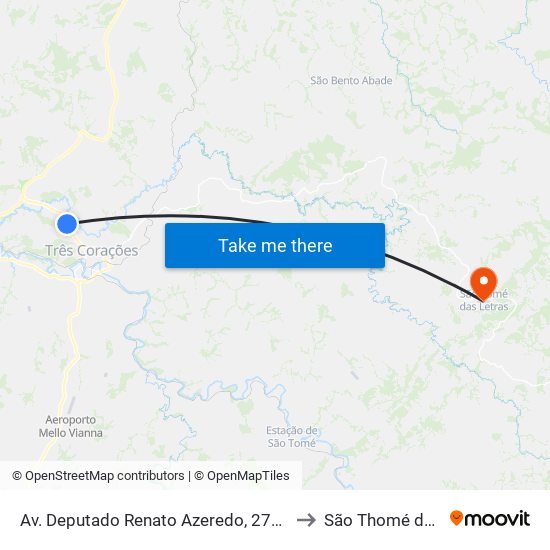 Av. Deputado Renato Azeredo, 2750 | São Cristóvão to São Thomé das Letras map