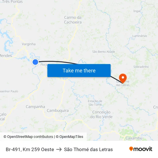 Br-491, Km 259 Oeste to São Thomé das Letras map