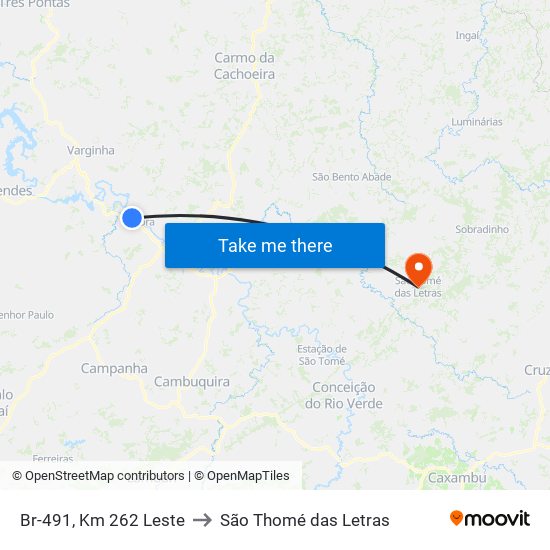 Br-491, Km 262 Leste to São Thomé das Letras map
