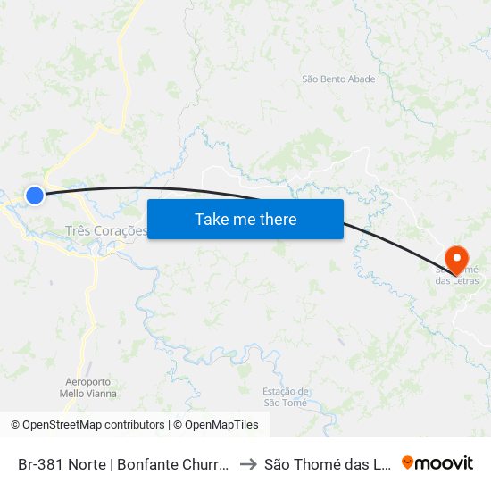 Br-381 Norte | Bonfante Churrascaria to São Thomé das Letras map