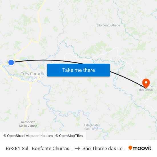 Br-381 Sul | Bonfante Churrascaria to São Thomé das Letras map