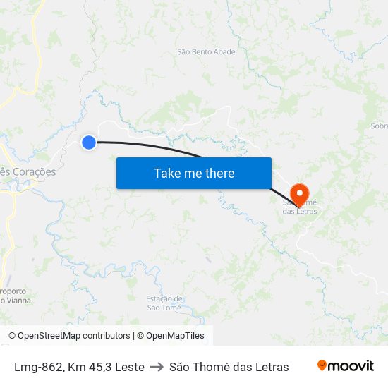 Lmg-862, Km 45,3 Leste to São Thomé das Letras map