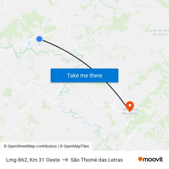 Lmg-862, Km 31 Oeste to São Thomé das Letras map