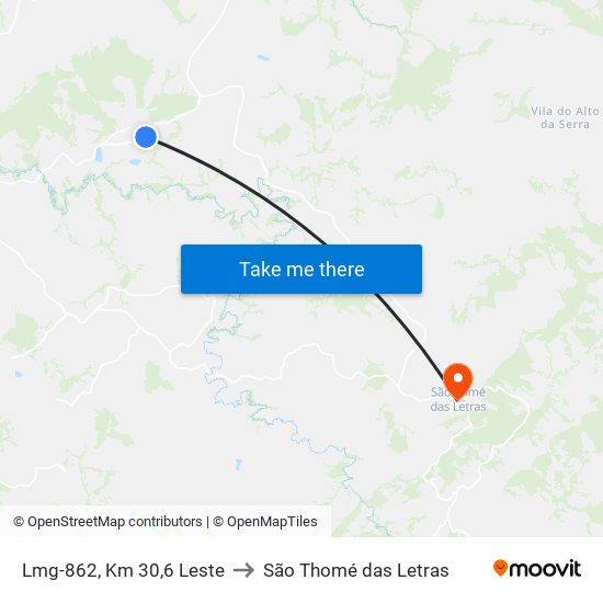 Lmg-862, Km 30,6 Leste to São Thomé das Letras map