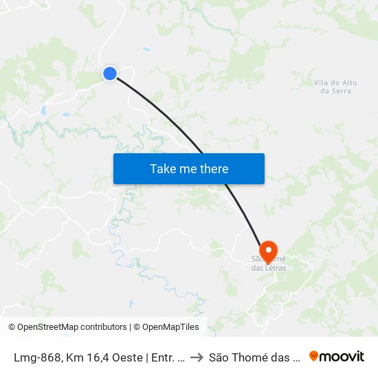 Lmg-868, Km 16,4 Oeste | Entr. Lmg-862 to São Thomé das Letras map