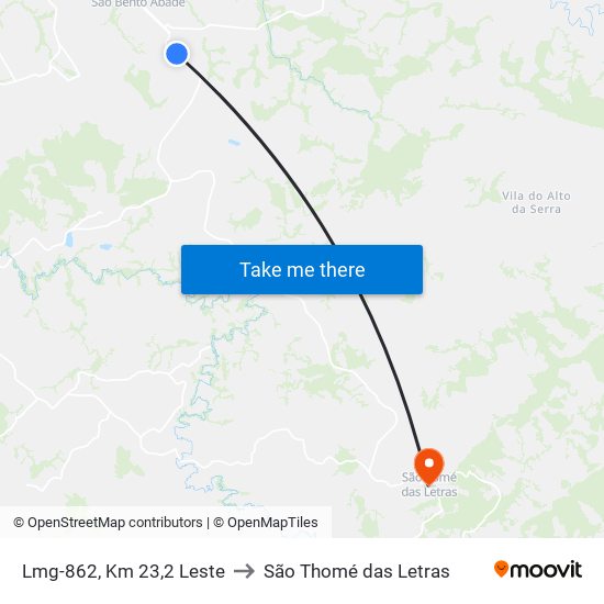 Lmg-862, Km 23,2 Leste to São Thomé das Letras map
