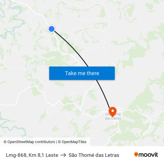 Lmg-868, Km 8,1 Leste to São Thomé das Letras map