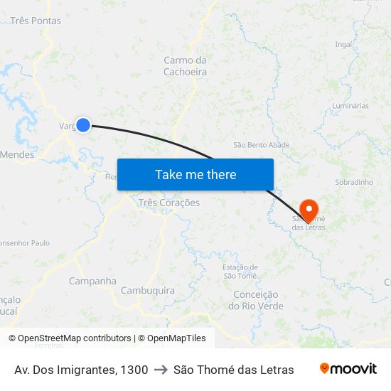 Av. Dos Imigrantes, 1300 to São Thomé das Letras map