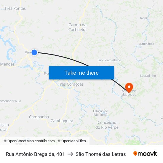 Rua Antônio Bregalda, 401 to São Thomé das Letras map