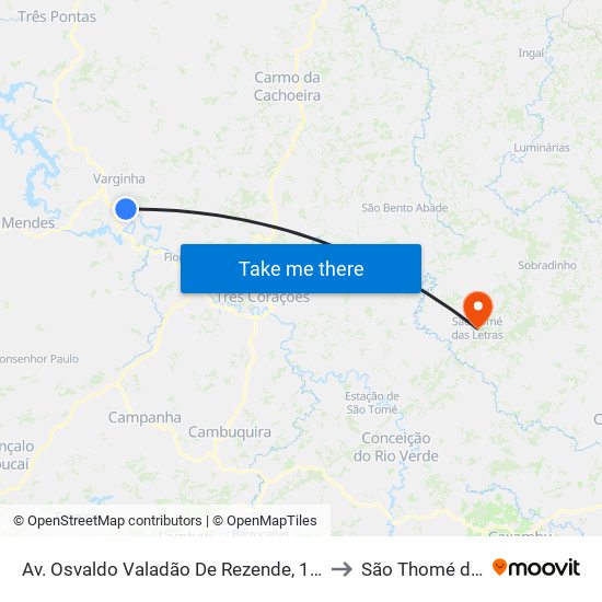 Av. Osvaldo Valadão De Rezende, 1465 | Sentido Centro to São Thomé das Letras map